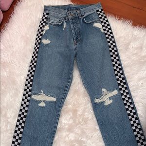 Checkered detail jeans